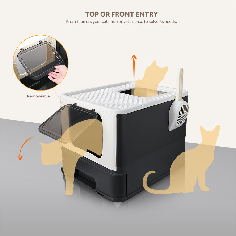Top-Entry Litter Box, Foldable Large Cat Litter Box With Lid & Scoop - LIVINGbasics®