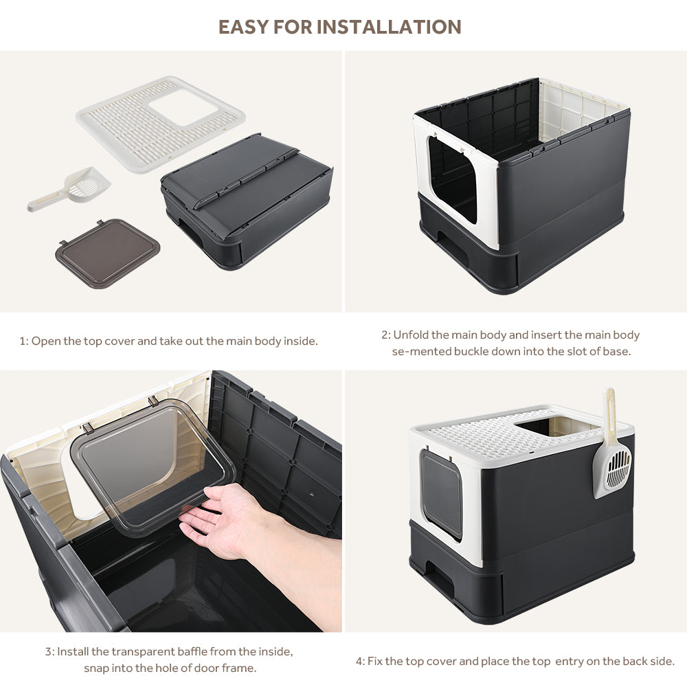 Top-Entry Litter Box, Foldable Large Cat Litter Box With Lid & Scoop - LIVINGbasics®