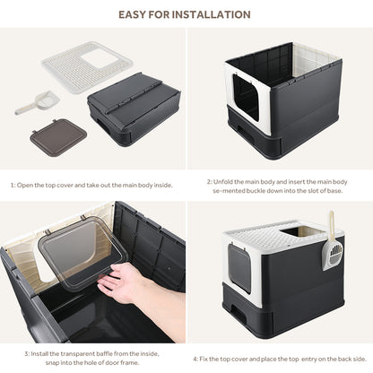 Top-Entry Litter Box, Foldable Large Cat Litter Box With Lid & Scoop - LIVINGbasics®