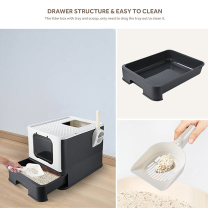 Top-Entry Litter Box, Foldable Large Cat Litter Box With Lid & Scoop - LIVINGbasics®