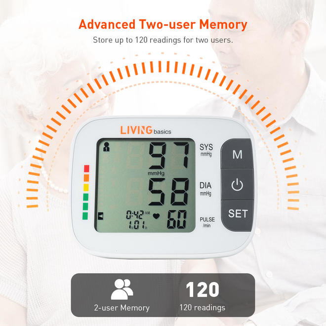 Blood Pressure Monitor Arm-Type Fully Automatic Digital LCD Screen With Big Buttons - LIVINGbasics®️