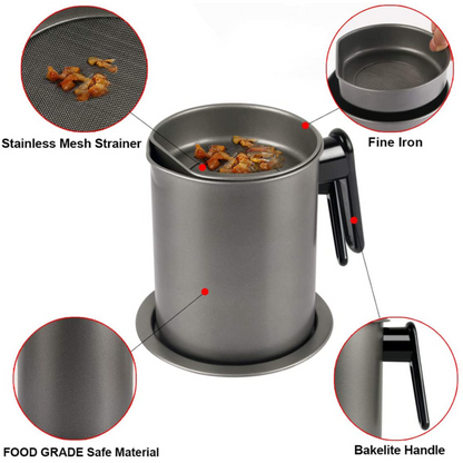 Capacity Oil Keeper Steel Grease Strainer Pot With Filter 1.7L Large - LIVINGbasics®