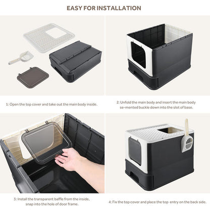 Top-Entry Litter Box, Foldable Large Cat Litter Box With Lid & Scoop - LIVINGbasics®