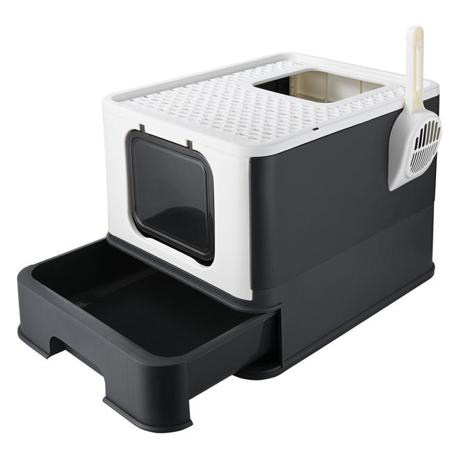 Top-Entry Litter Box, Foldable Large Cat Litter Box With Lid & Scoop - LIVINGbasics®