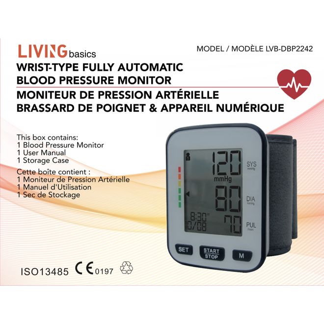 Wrist Digital Blood Pressure Monitor, Portable Automatic LCD Display - LIVINGbasics®