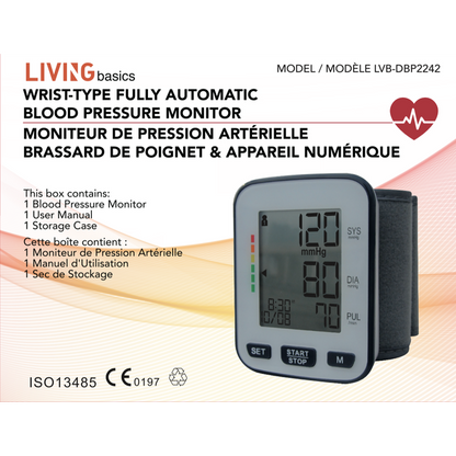 Wrist Digital Blood Pressure Monitor, Portable Automatic LCD Display - LIVINGbasics®