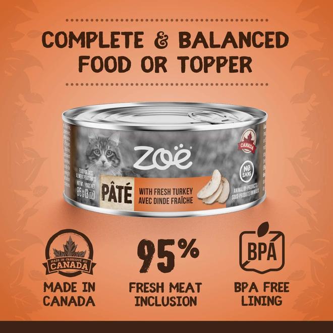 Pate Wet Food With Fresh Turkey For Cats - 85 G (3 Oz) - Zoë