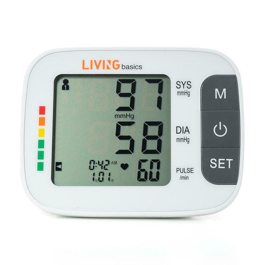 Blood Pressure Monitor Arm-Type Fully Automatic Digital LCD Screen With Big Buttons - LIVINGbasics®️