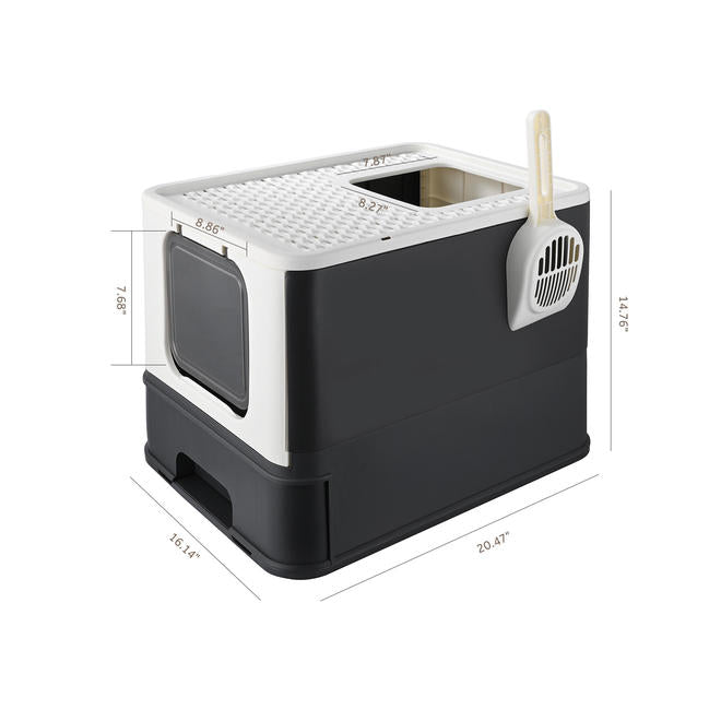 Top-Entry Litter Box, Foldable Large Cat Litter Box With Lid & Scoop - LIVINGbasics®