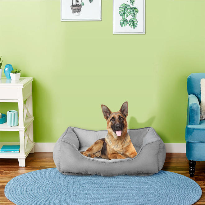 Pet Bed Suede Cover 100% Super-Soft Velvet Mattress, Light Gray, 32x24x10" - LIVINGbasics®