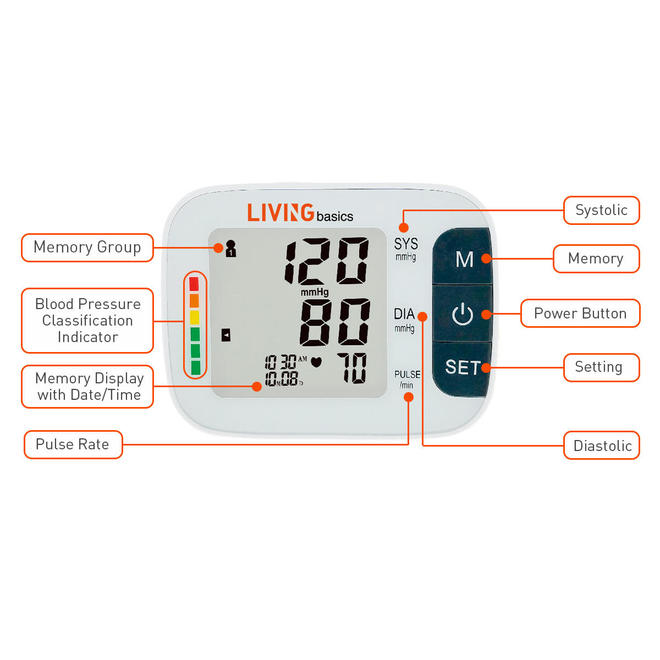 Blood Pressure Monitor Arm-Type Fully Automatic Digital LCD Screen With Big Buttons - LIVINGbasics®️