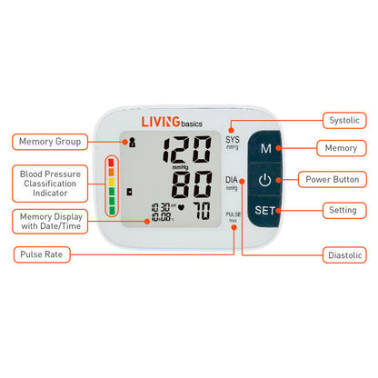 Blood Pressure Monitor Arm-Type Fully Automatic Digital LCD Screen With Big Buttons - LIVINGbasics®️