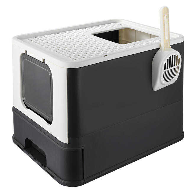 Top-Entry Litter Box, Foldable Large Cat Litter Box With Lid & Scoop - LIVINGbasics®