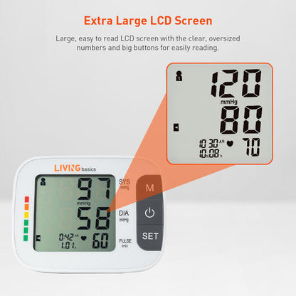 Blood Pressure Monitor Arm-Type Fully Automatic Digital LCD Screen With Big Buttons - LIVINGbasics®️