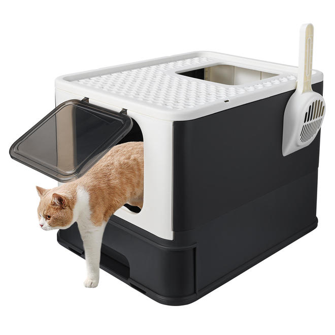 Top-Entry Litter Box, Foldable Large Cat Litter Box With Lid & Scoop - LIVINGbasics®