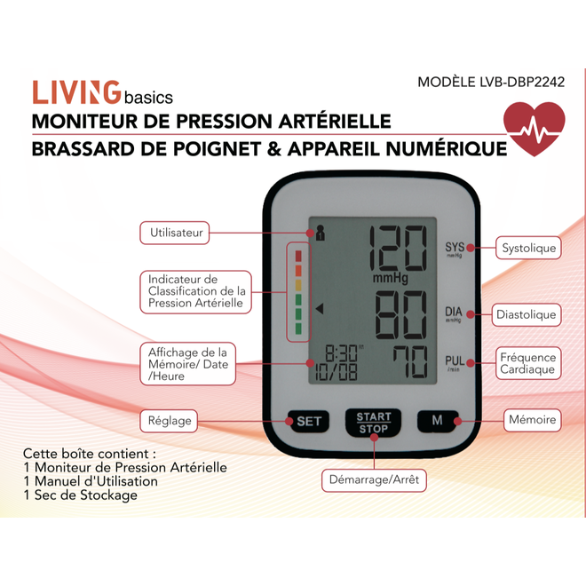 Wrist Digital Blood Pressure Monitor, Portable Automatic LCD Display - LIVINGbasics®