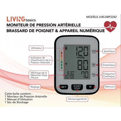 Wrist Digital Blood Pressure Monitor, Portable Automatic LCD Display - LIVINGbasics®