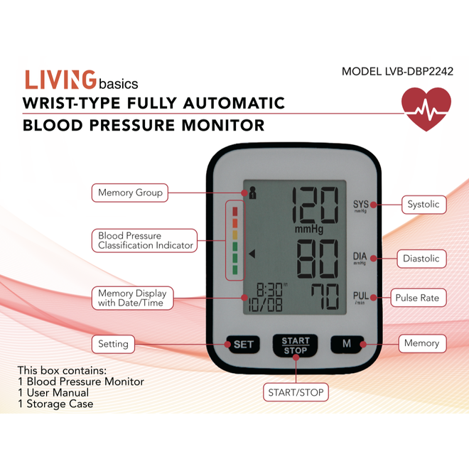 Wrist Digital Blood Pressure Monitor, Portable Automatic LCD Display - LIVINGbasics®