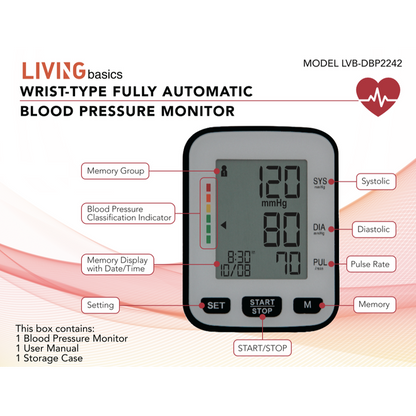 Wrist Digital Blood Pressure Monitor, Portable Automatic LCD Display - LIVINGbasics®